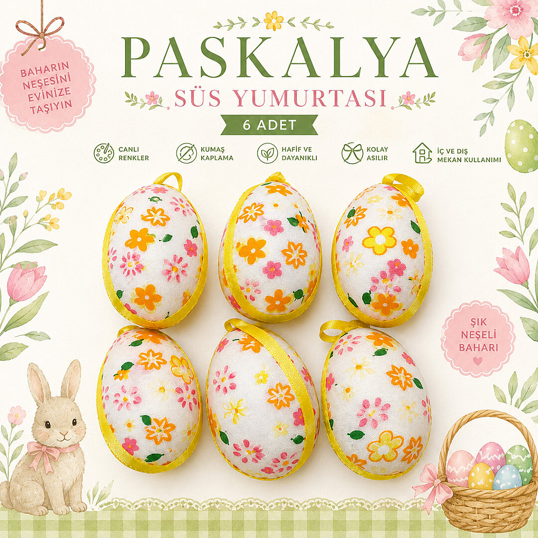 Dekoratif Paskalya Süs Yumurtası 6 Adet Sarı - 2