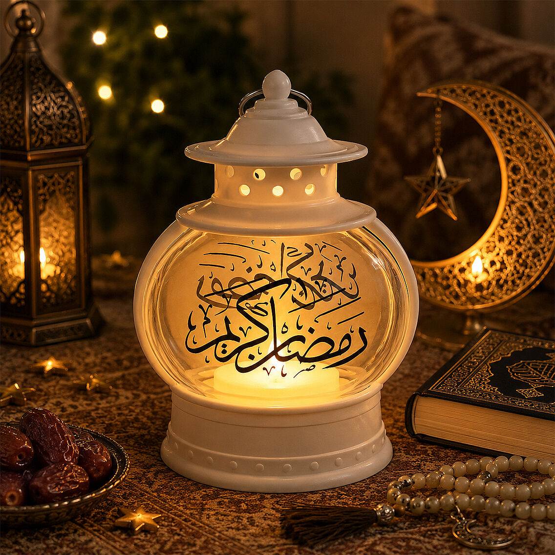 Dekoratif Ramazan Işıklı Kandil Beyaz 13 cm - 1