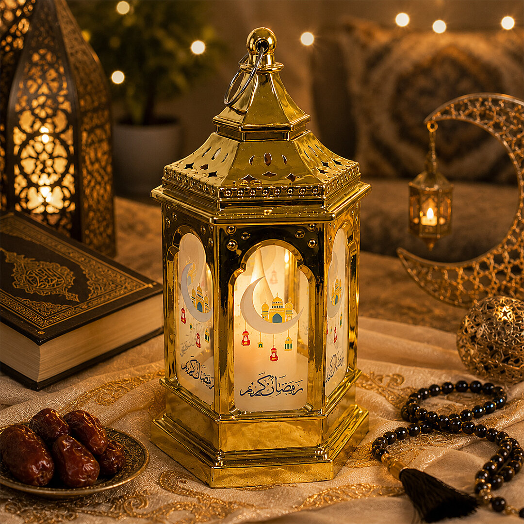 Dekoratif Ramazan Işıklı Kandil Gold 13 cm - Beysüs