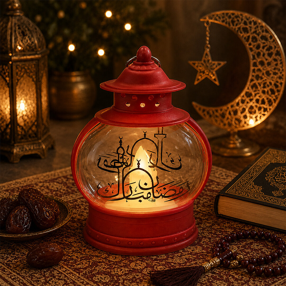 Dekoratif Ramazan Işıklı Kandil Kırmızı 13 cm - Beysüs