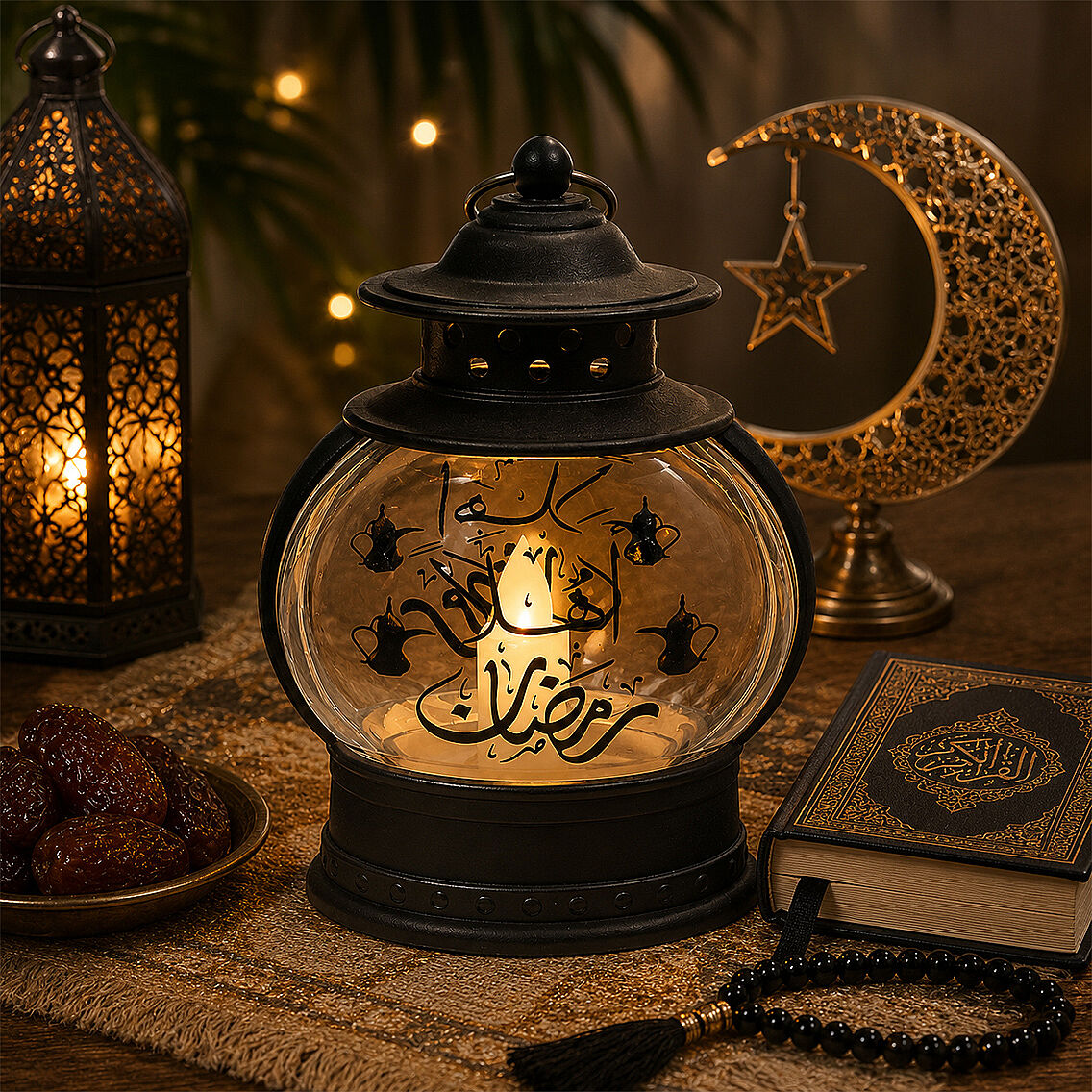 Dekoratif Ramazan Işıklı Kandil Siyah 13 cm - 1