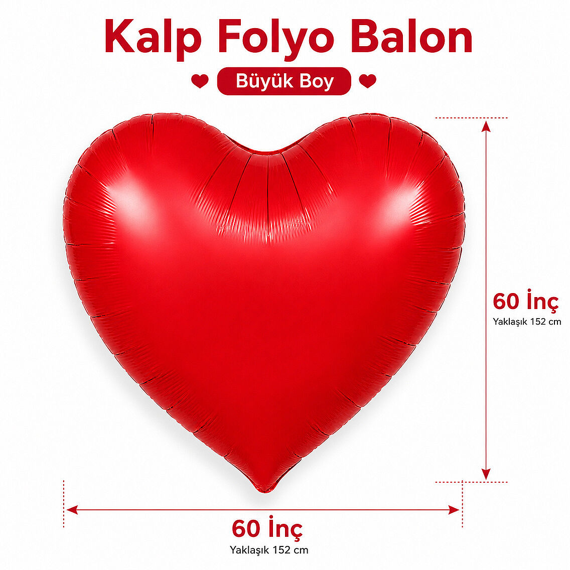 Dev Kalp Folyo Balon Kırmızı 60 inc - 2