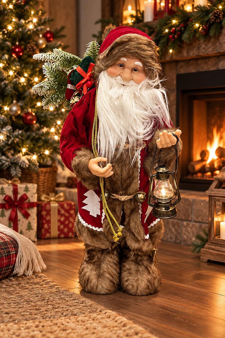 Fenerli Dekoratif Noel Baba Kahverengi-Kırmızı 60 cm - 3