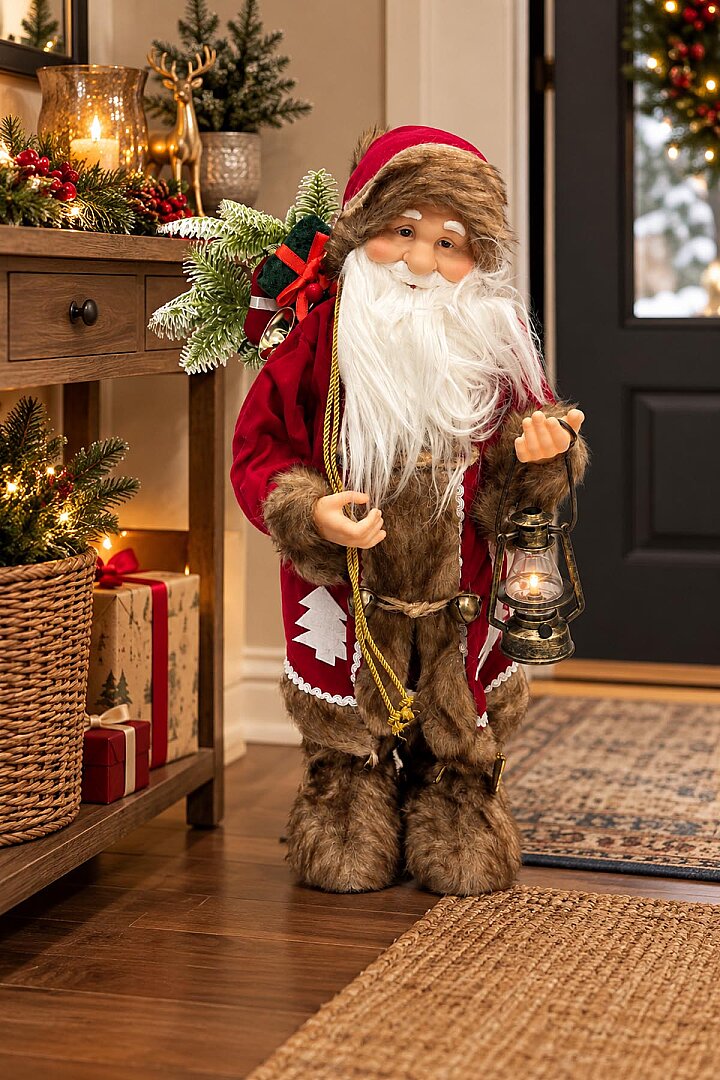 Fenerli Dekoratif Noel Baba Kahverengi-Kırmızı 60 cm - 4