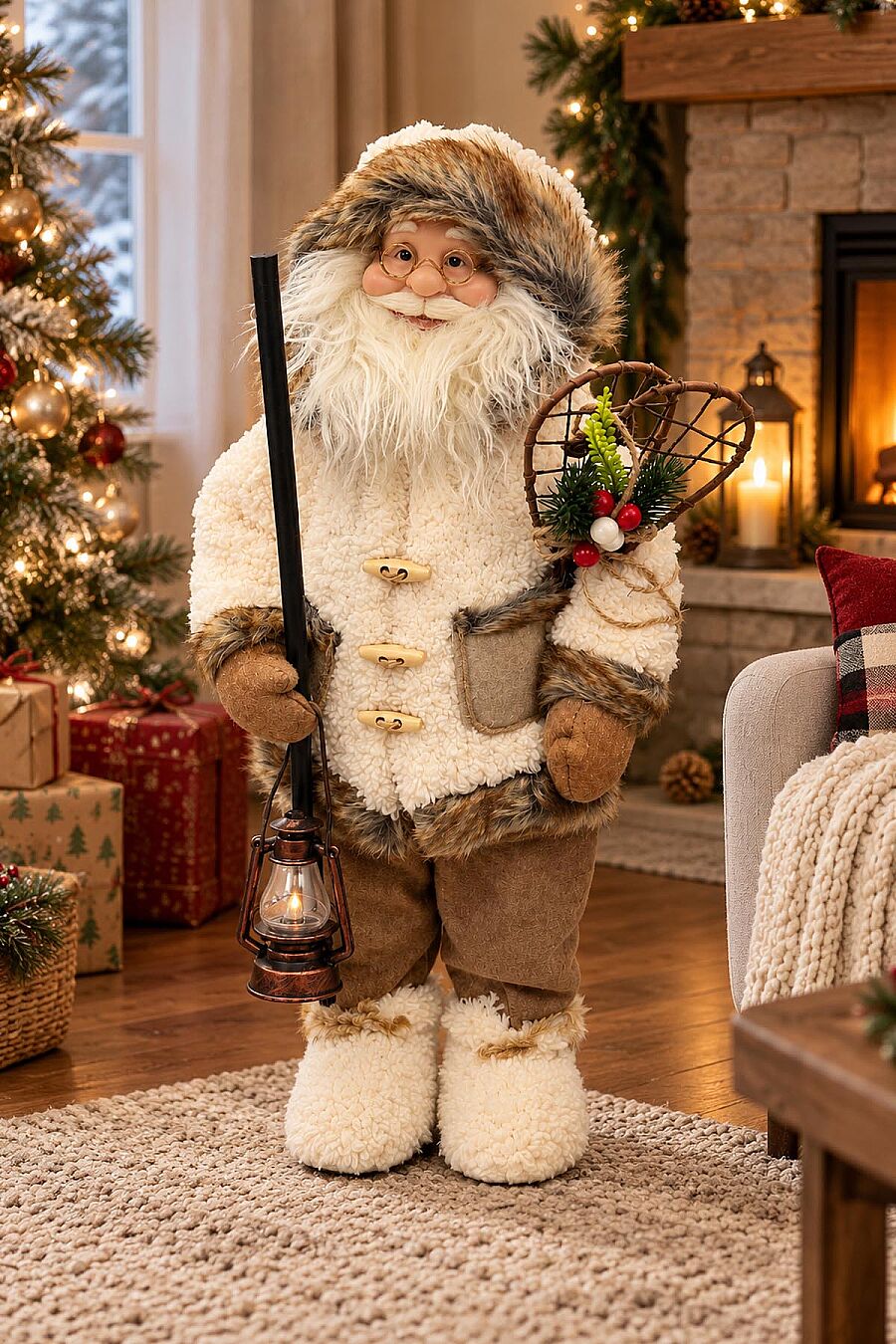 Fenerli Dekoratif Noel Baba Krem-Kahverengi 60 cm - 1