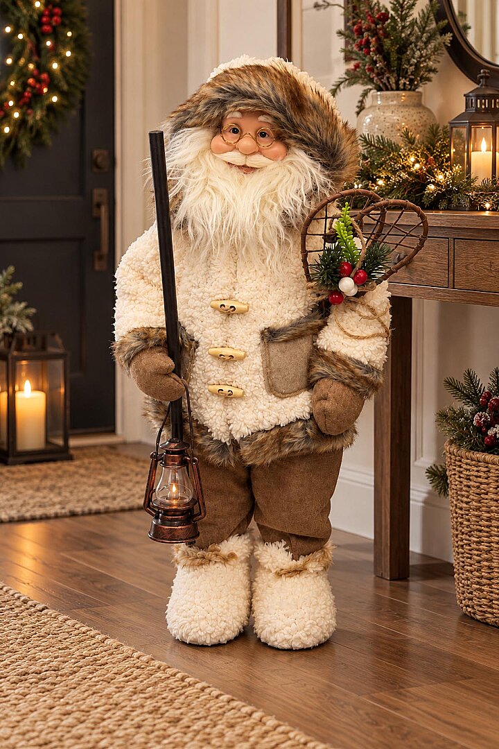 Fenerli Dekoratif Noel Baba Krem-Kahverengi 60 cm - 3