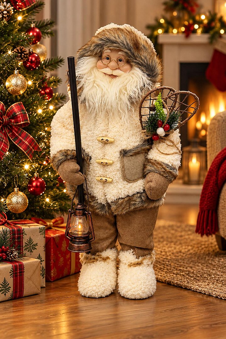 Fenerli Dekoratif Noel Baba Krem-Kahverengi 60 cm - 4