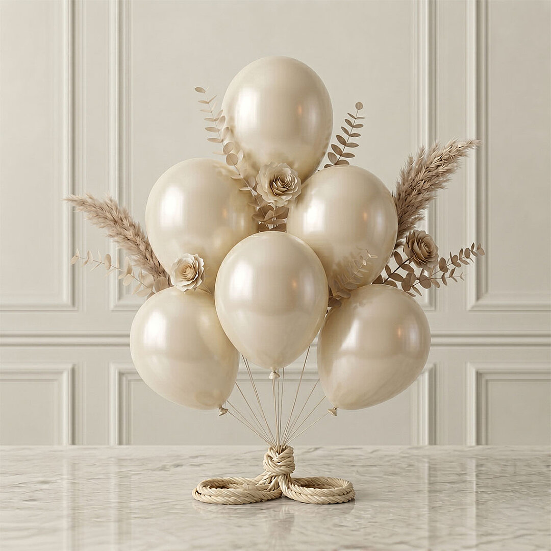 Fil Dişi Renk Lateks Metalik Balon (30 cm) - 6 Adet - 1