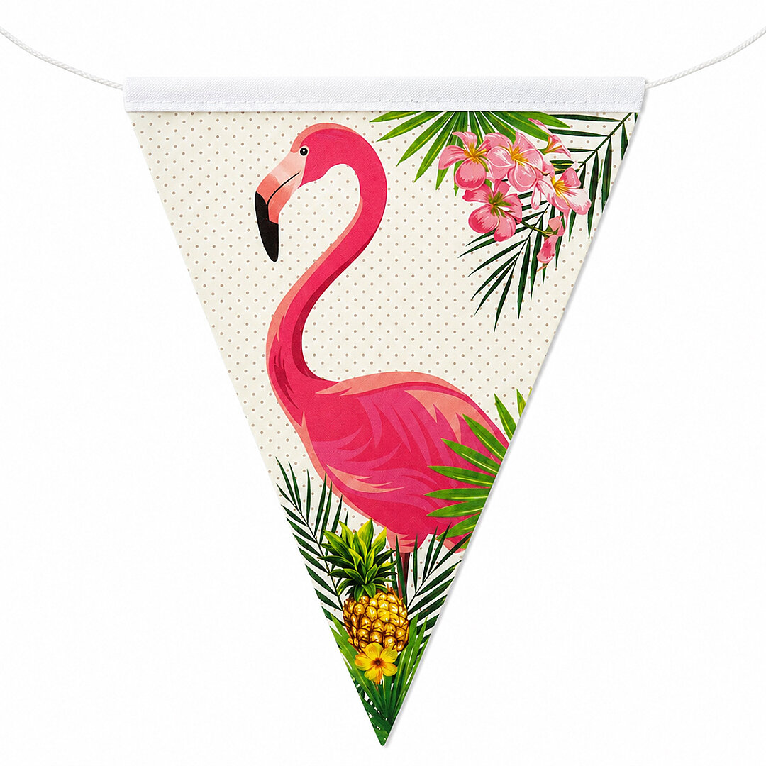 Flamingo Temalı Üçgen Flama Banner - Beysüs
