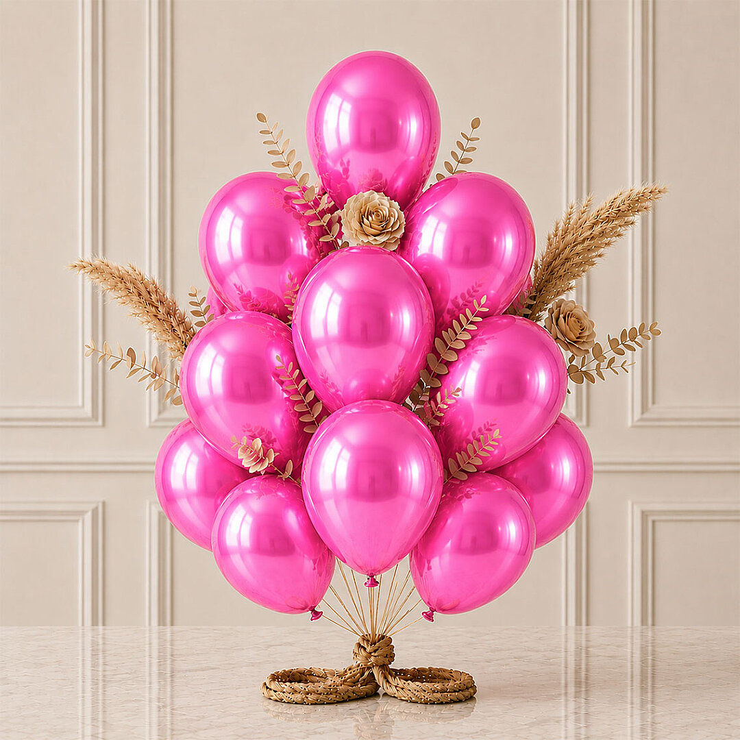 Fuşya Renk Lateks Metalik Balon (30 cm) - 12 Adet - 1