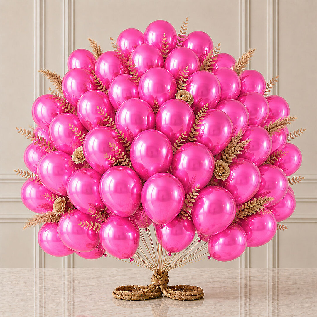 Fuşya Renk Lateks Metalik Balon (30 cm) - 50 Adet - 1