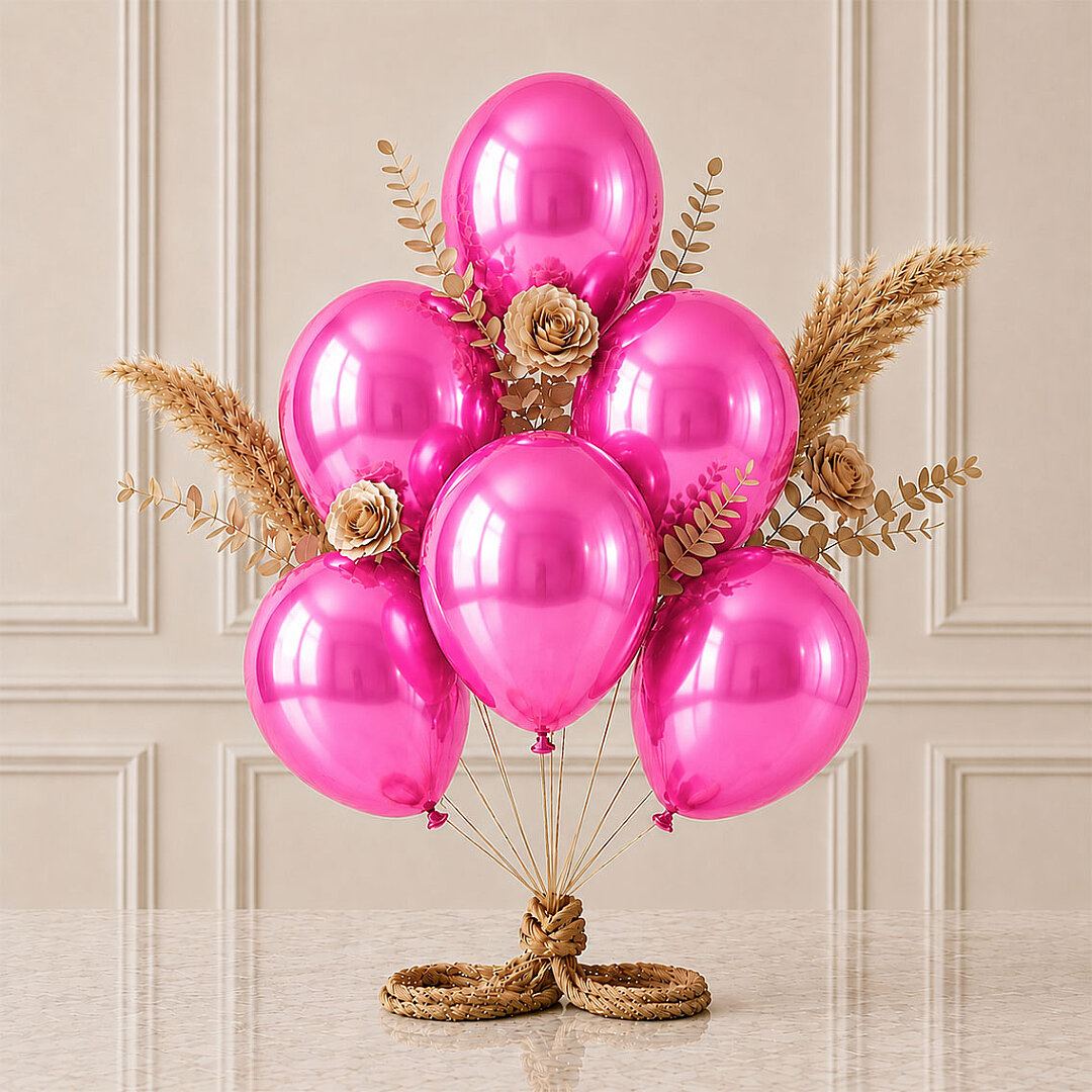 Fuşya Renk Lateks Metalik Balon (30 cm) - 6 Adet - 1