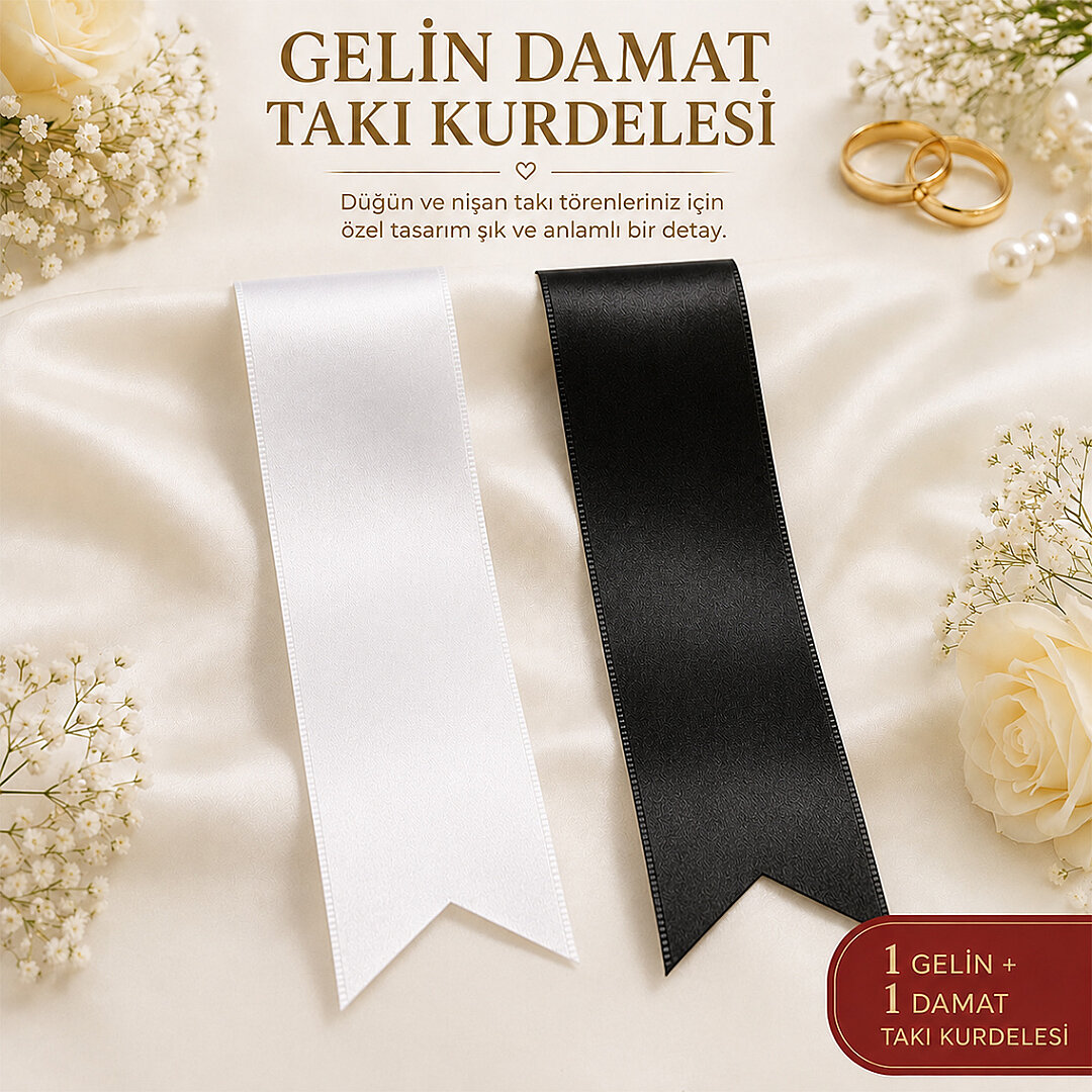 Gelin Damat Takı Kurdelesi 2'li (Siyah-Beyaz) - 3