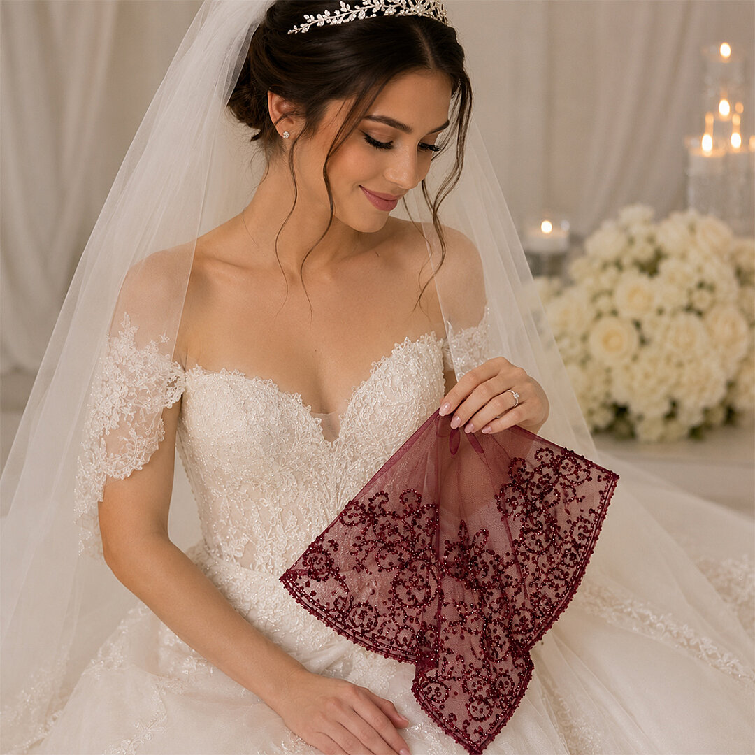 Gelin Halay Mendili Taşlı Bordo - Beysüs
