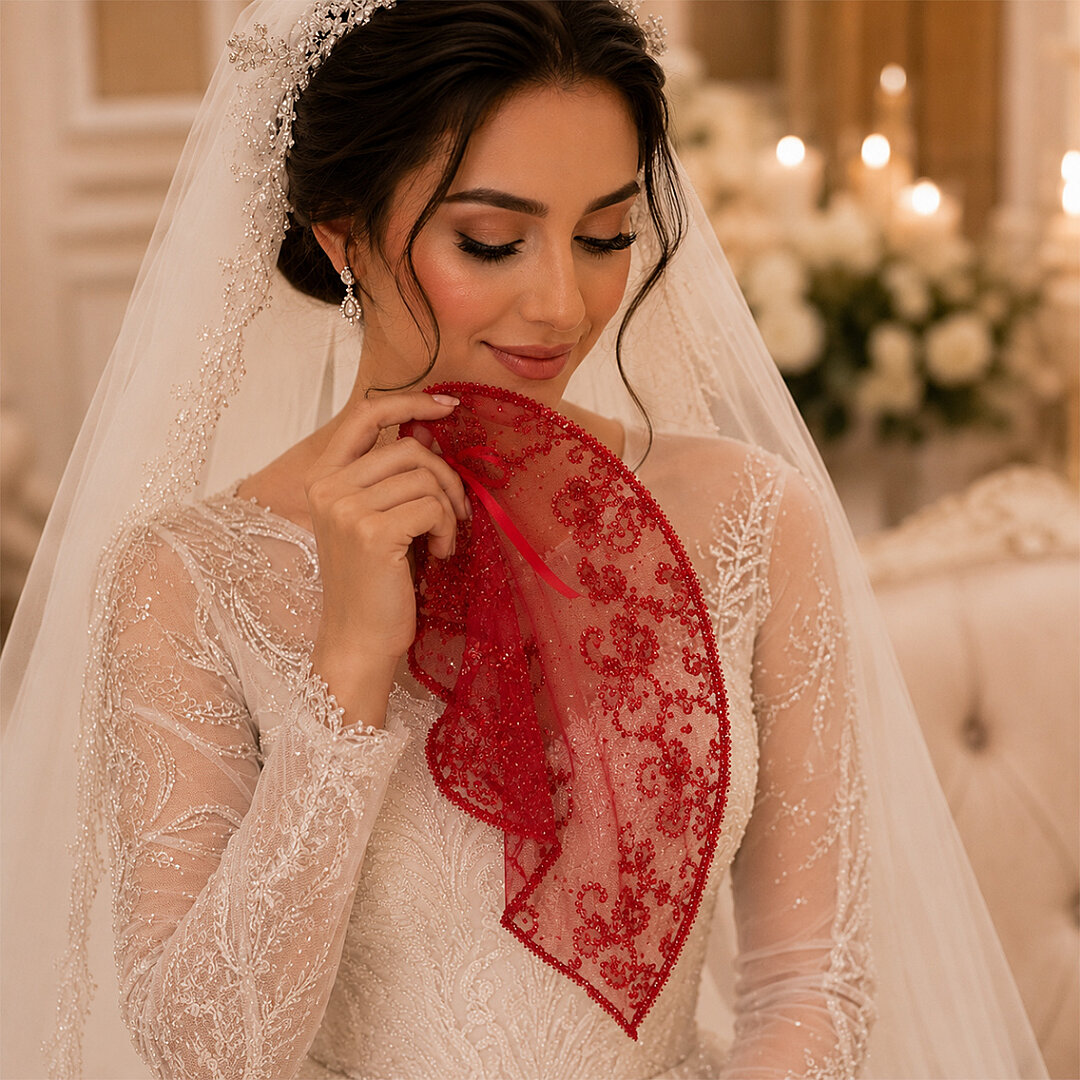 Gelin Halay Mendili Taşlı Kırmızı - 1