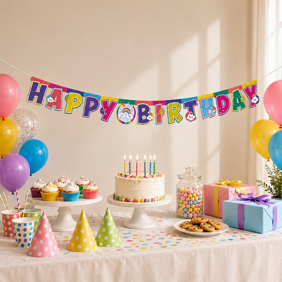 Gökkuşağı Temalı Happy Birthday Banner - 2