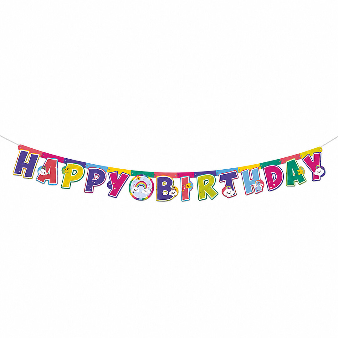 Gökkuşağı Temalı Happy Birthday Banner - 1