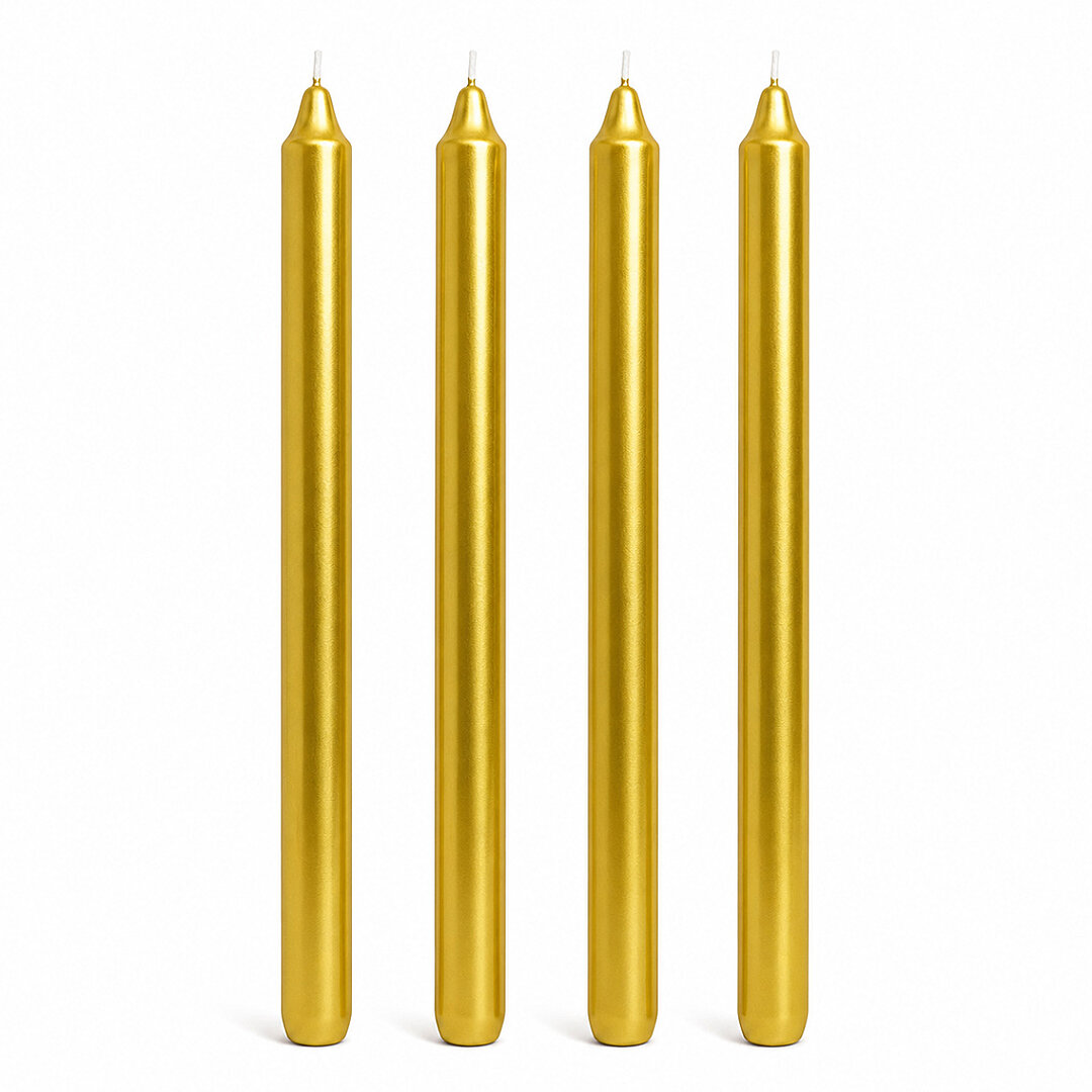 Gold Uzun Şamdan Mumu 25 cm - Yılbaşı ve Romantik Yemek Masası Mumu 4 Adet - Beysüs