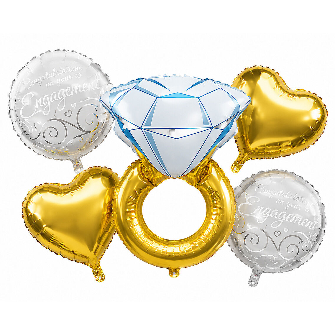 Gold Yüzük Kalp Nişan Set Folyo Balon 5 pcs - 1