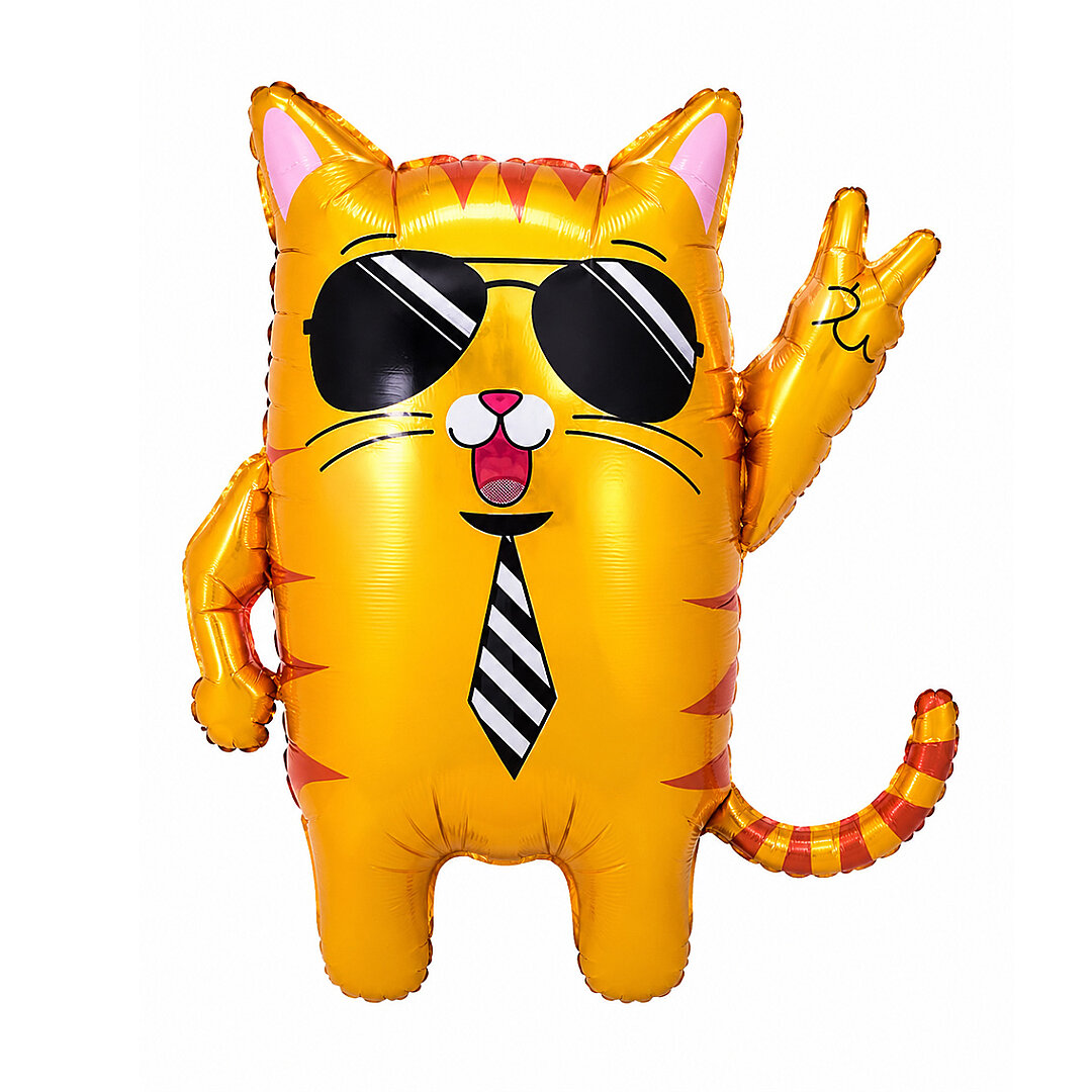 Gözlüklü Kravatlı Kedi Folyo Balon - 1