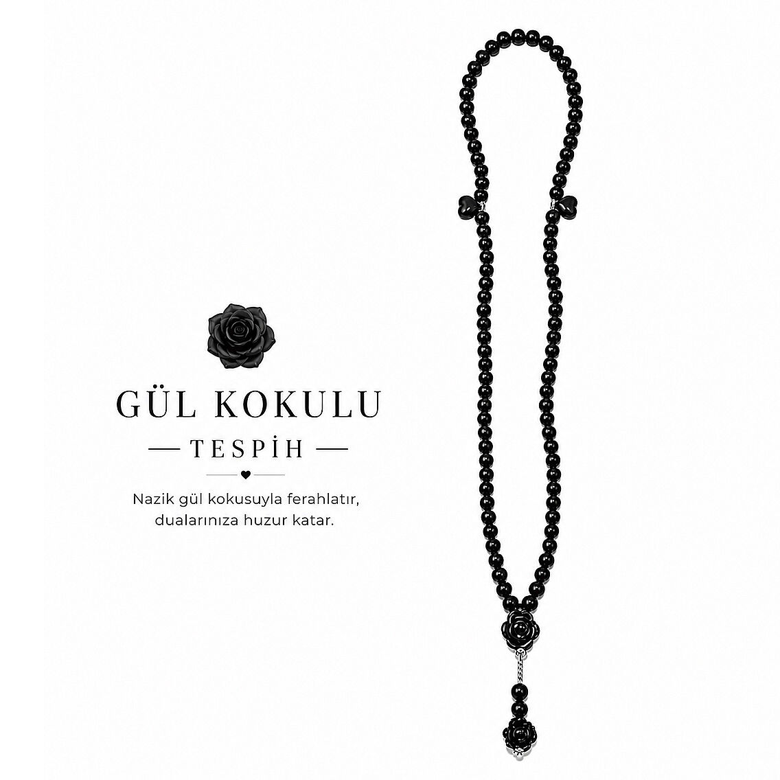 Gül Kokulu Tesbih Siyah 4 Adet - 1