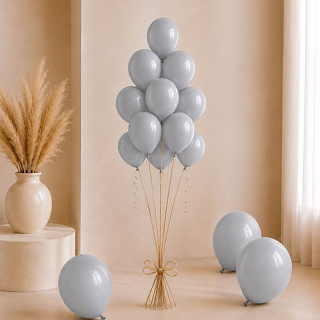 Gümüş Renk Lateks Pastel Balon (30 cm) - 6 Adet - Beysüs (1)