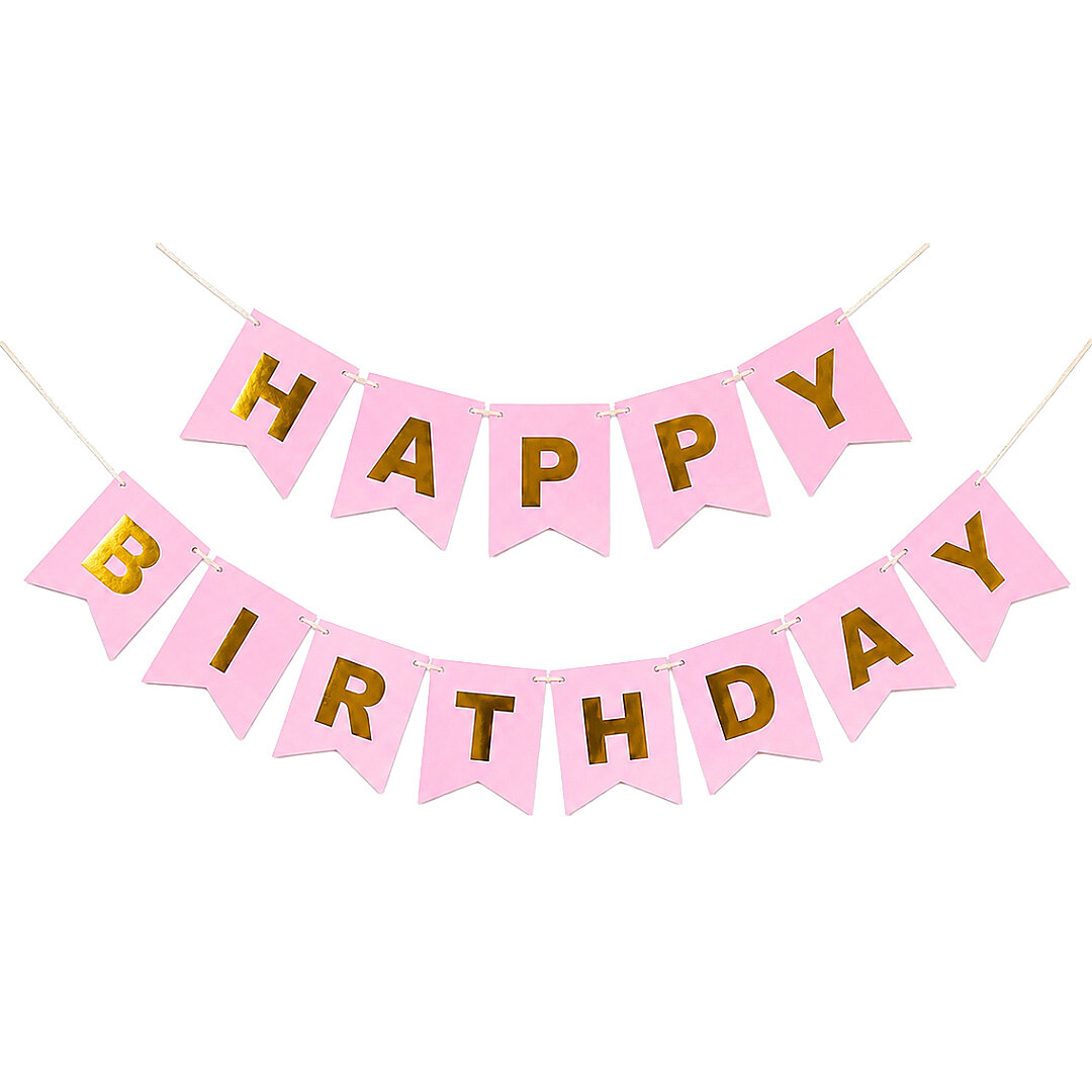 Happy Birthday Banner Pembe - 1