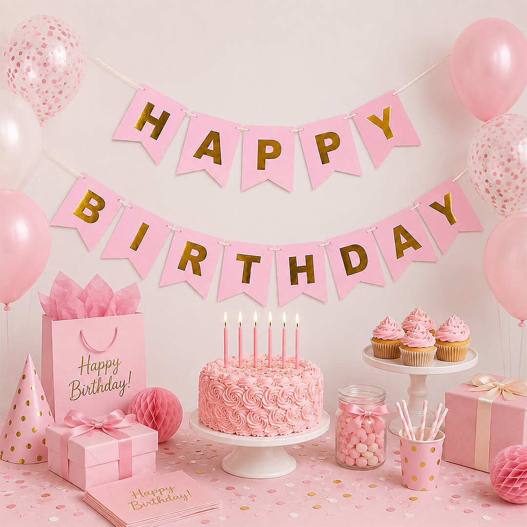 Happy Birthday Banner Pembe - 2