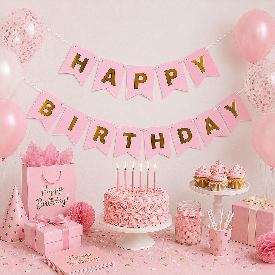 Happy Birthday Banner Pembe - 2
