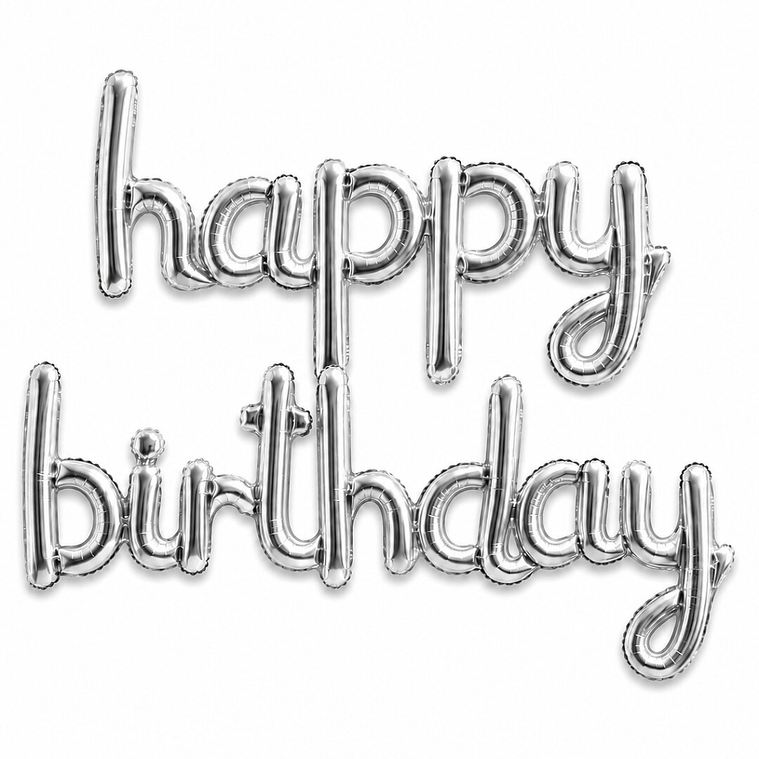 Happy Birthday El Yazısı Folyo Balon Gümüş - Beysüs