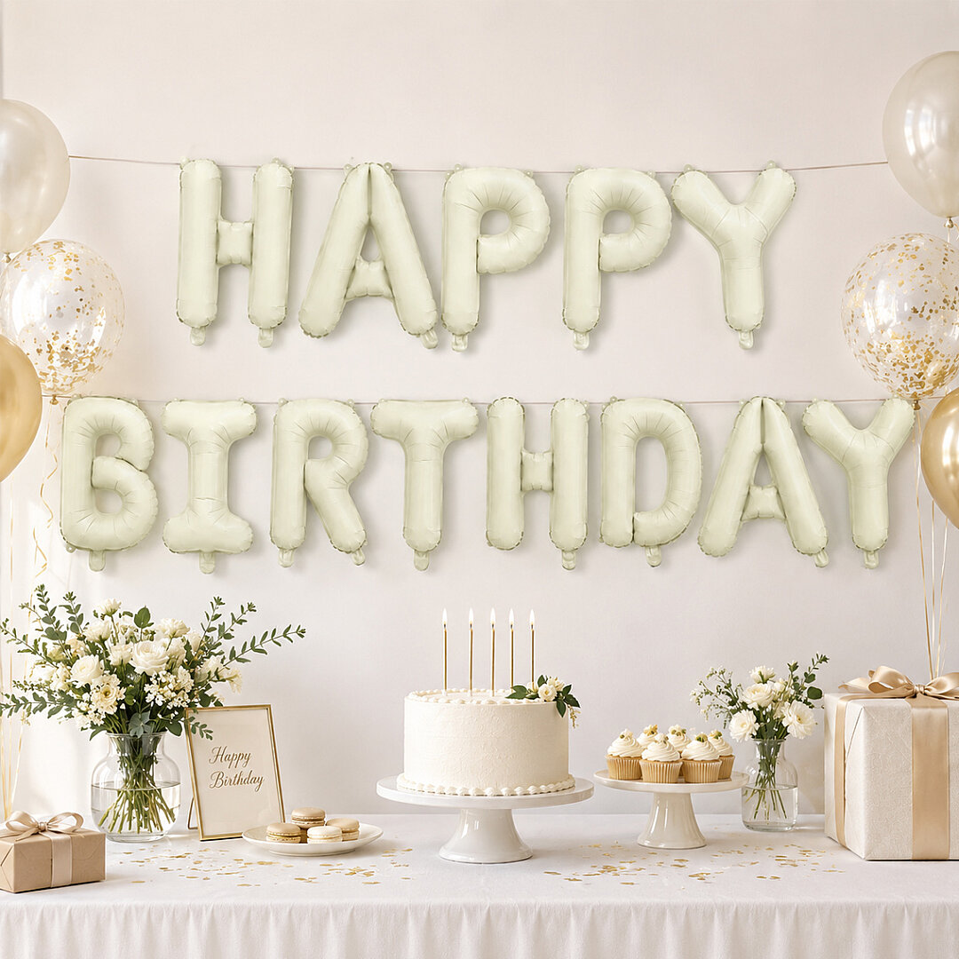 Happy Birthday Folyo Banner Krem - 2