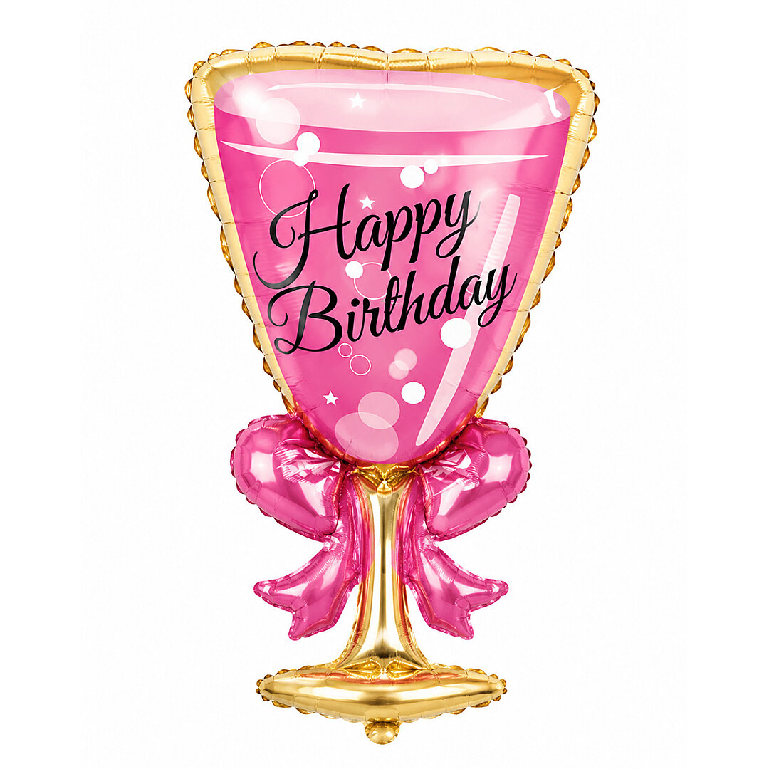 Happy Birthday Pembe Kadeh Folyo Balon - 1