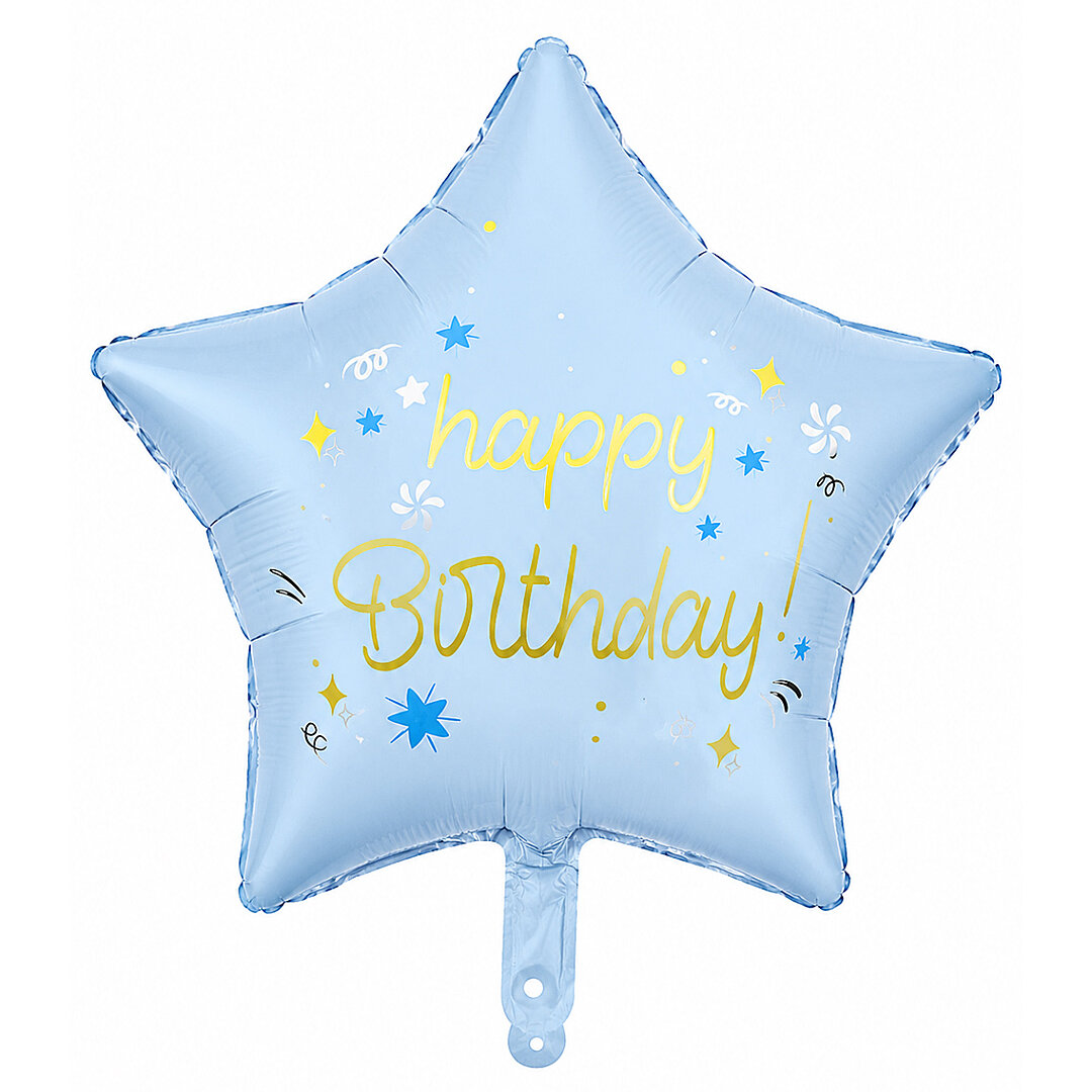 Happy Birthday Retro Mavi Yıldız Folyo Balon - 1