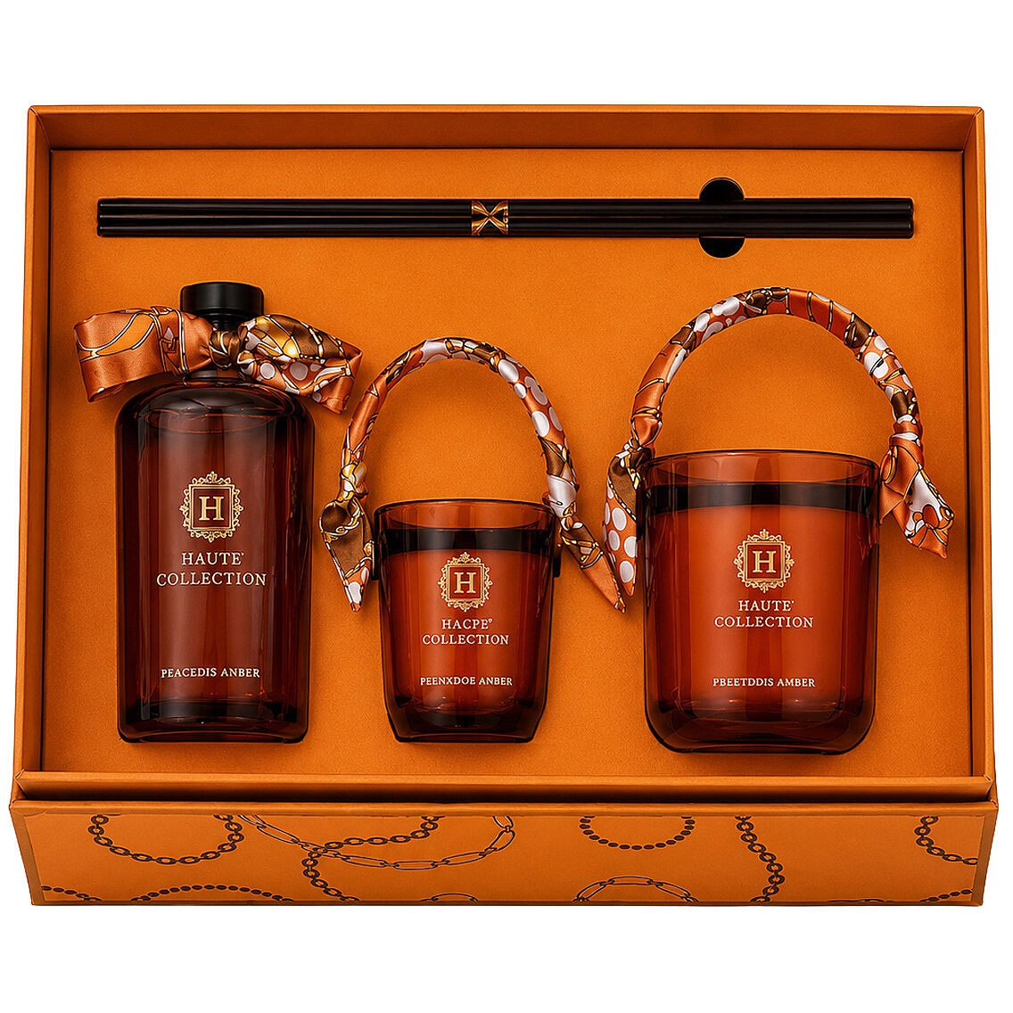 Haute Collection Precious Amber Lüks Ev Kokusu Hediye Seti Çubuklu Oda Kokusu Ve Dekoratif Mum Seti - 1
