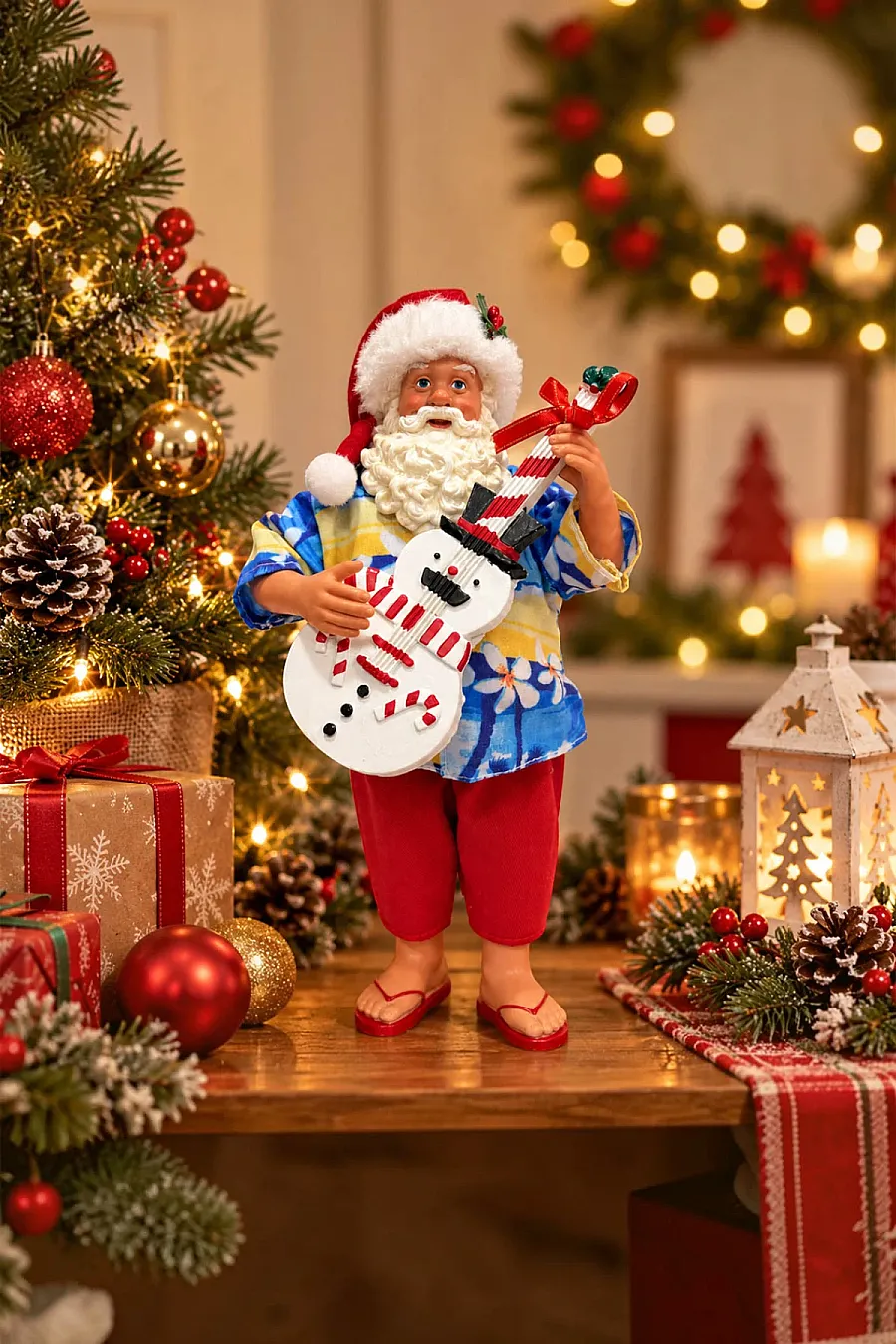 Hawaii Gömlekli Gitarlı Noel Baba Dekoru 28 cm - 5