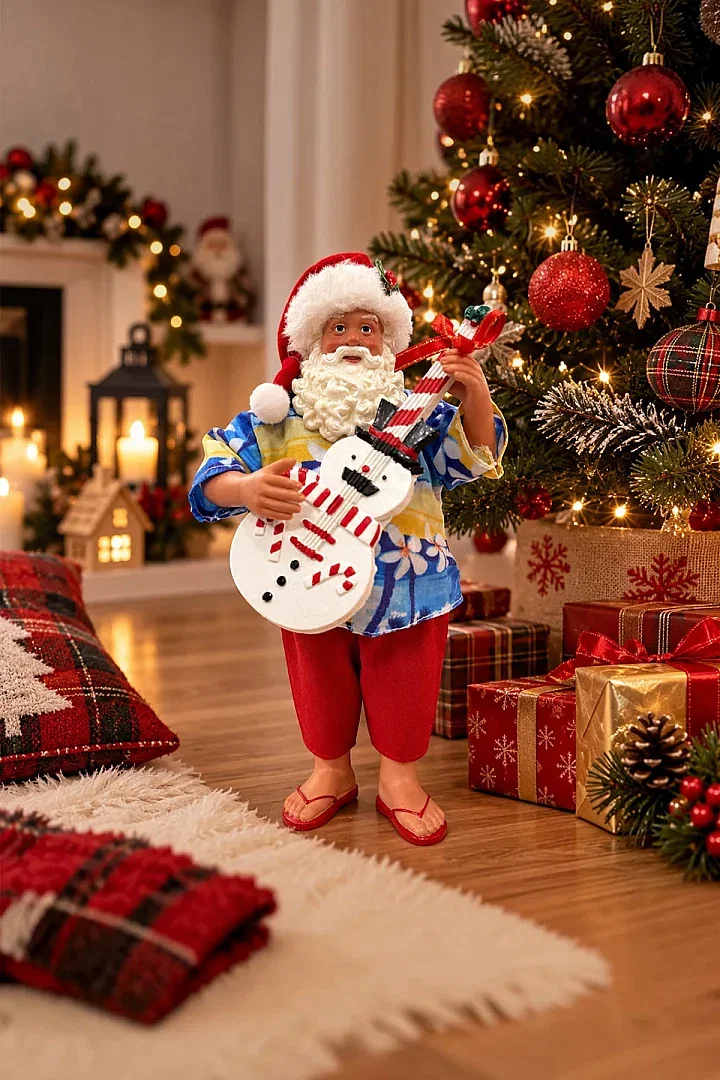 Hawaii Gömlekli Gitarlı Noel Baba Dekoru 28 cm - 1