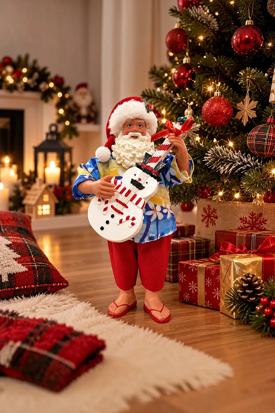 Hawaii Gömlekli Gitarlı Noel Baba Dekoru 28 cm - 1