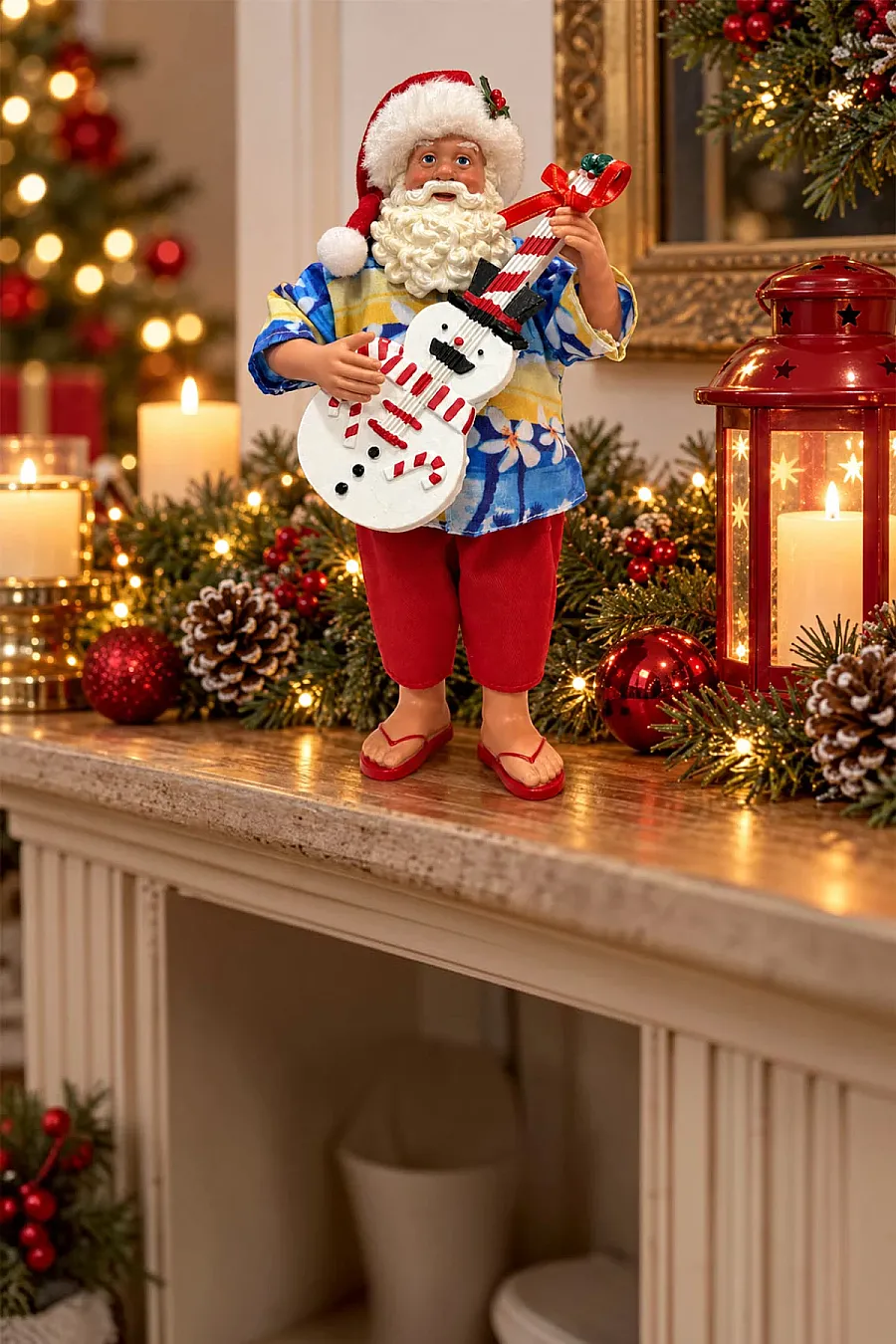 Hawaii Gömlekli Gitarlı Noel Baba Dekoru 28 cm - 4
