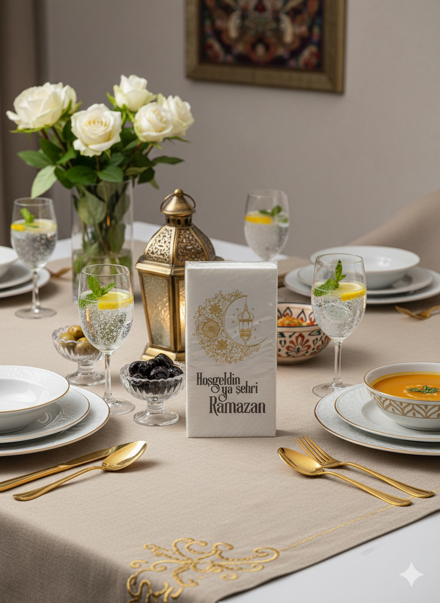 Hoş Geldin Ramazan Hilal Desenli 25'Li Peçete - 3
