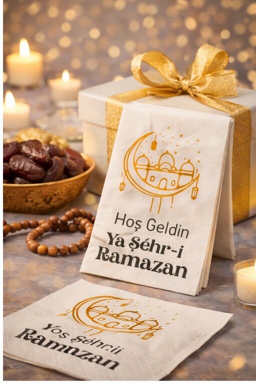 Hoş Geldin Ya Şehr-i Ramazan Gold Yazılı 25'Li Peçete - Beysüs (1)