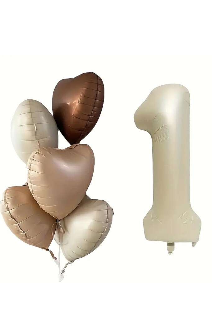 Beysüs 1 Yaş Retro Doğum Günü Balon Seti 5 Adet Kalp Balon - 2