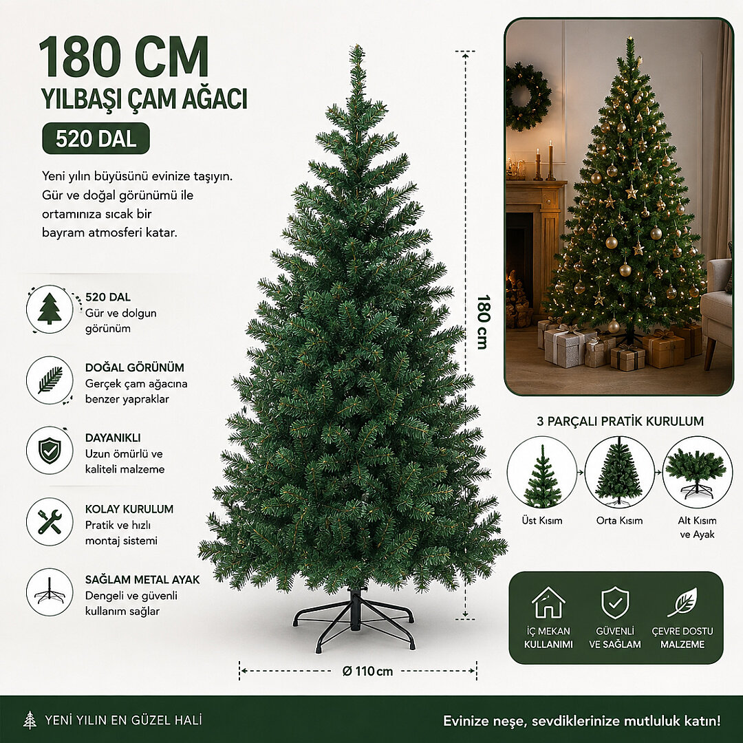 Beysüs 180 cm Yılbaşı Çam Ağacı 520 Dal - 3