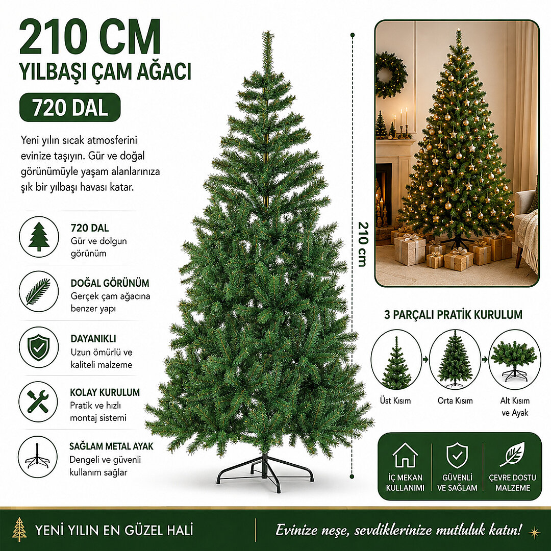 Beysüs 210 cm Yılbaşı Çam Ağacı 720 Dal - 5