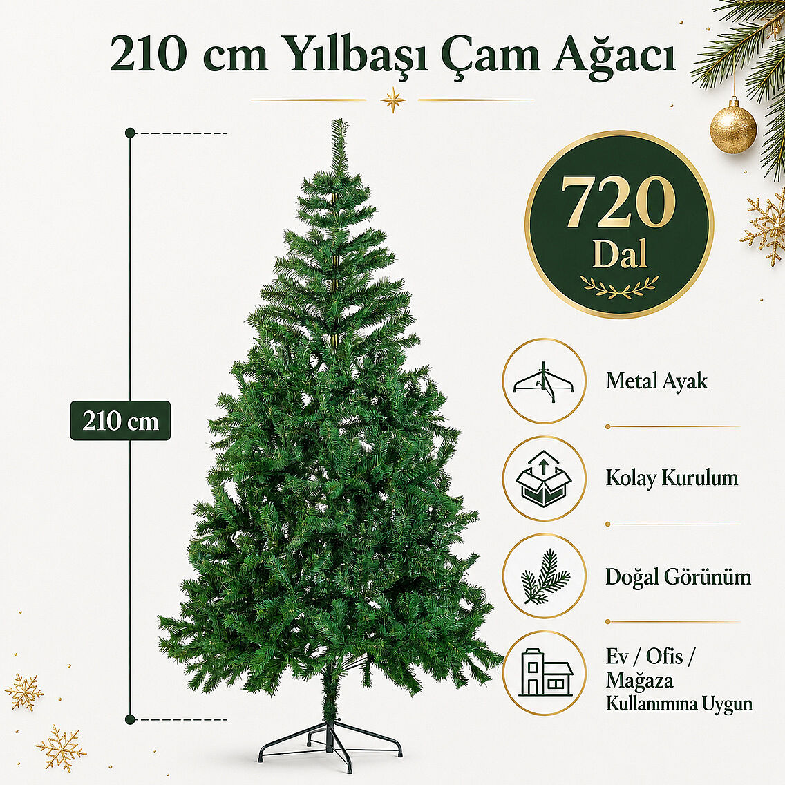 Beysüs 210 cm Yılbaşı Çam Ağacı 720 Dal - 9