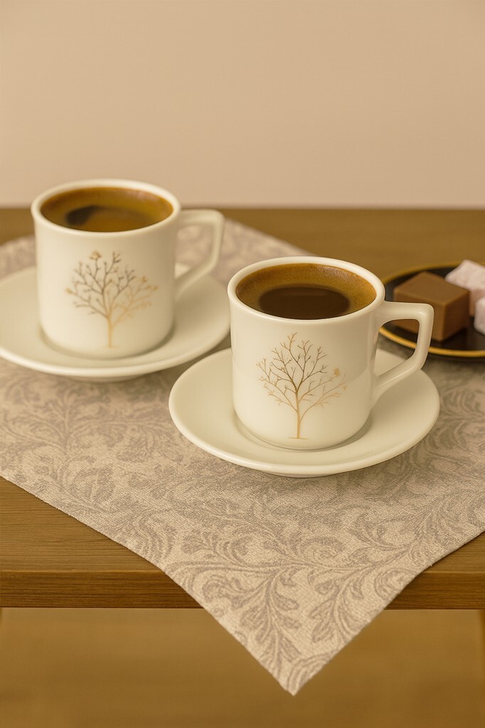 Beysüs 2'li Porselen Kahve Fincan Takımı Hayat Ağacı Desenli - 2