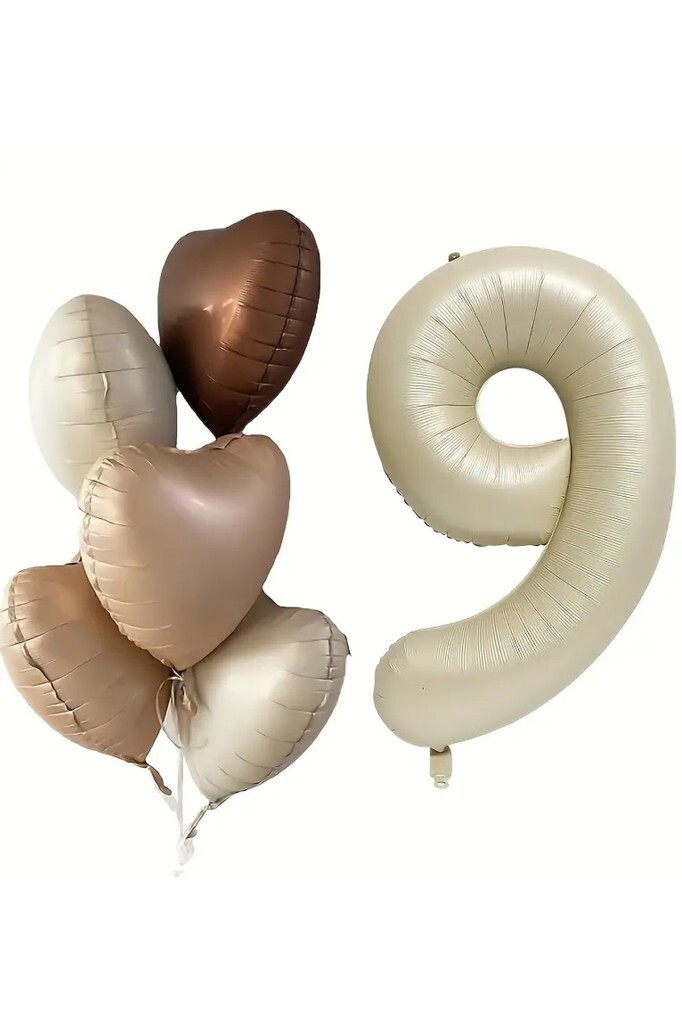 Beysüs 9 Yaş Retro Doğum Günü Balon Seti 5 Adet Kalp Balon - 2