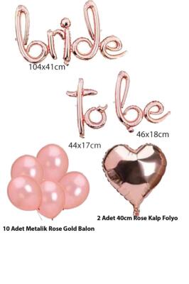 Beysüs Bride To Be Imza Folyo Balon 10 Adet Rose Gold Balon 2 Adet 16 inc Kalp Folyo Balon - 2