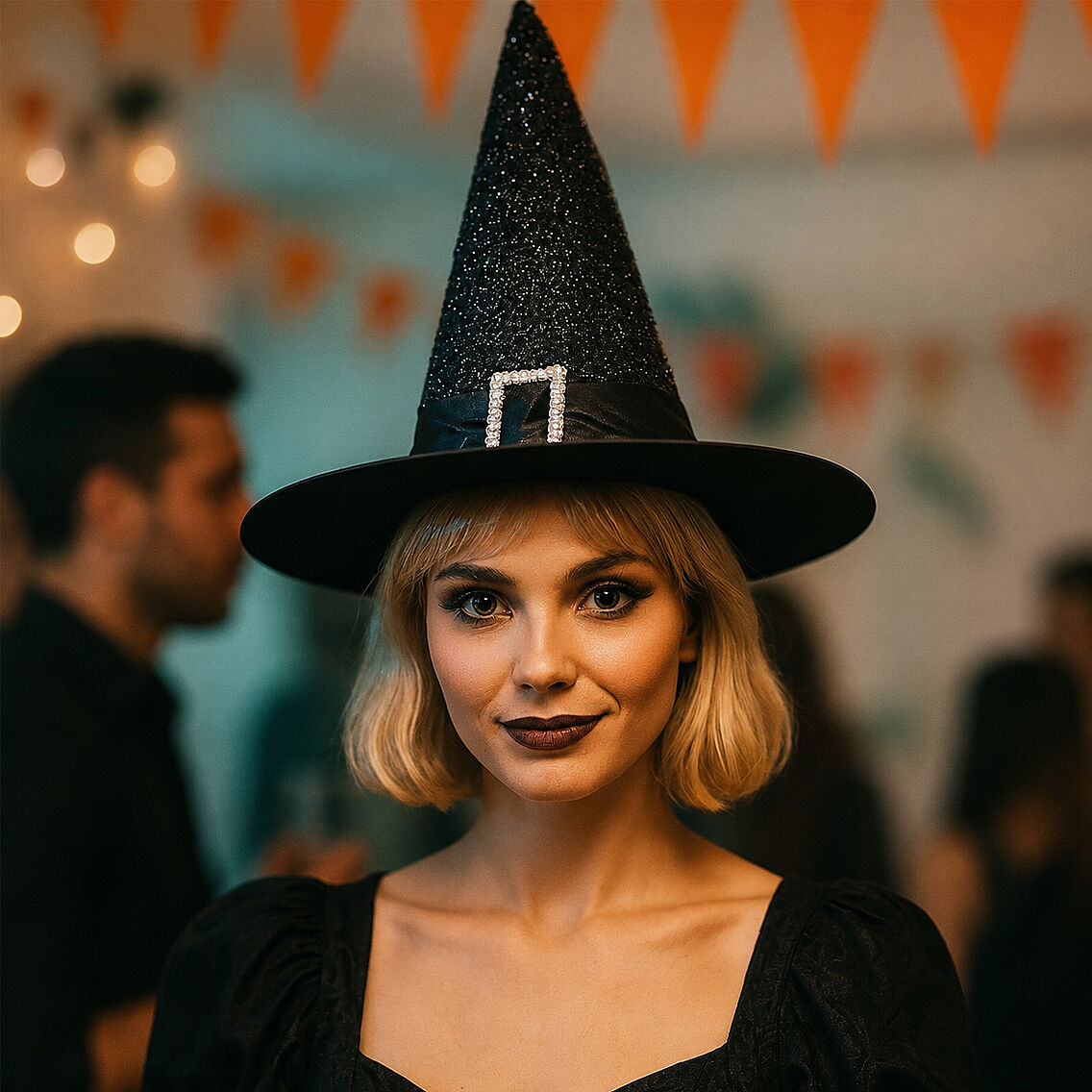 Beysüs Cadılar Bayramı Halloween Cadı Şapkası Kemerli - 1