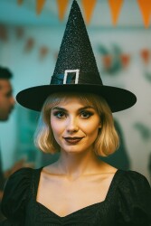 Beysüs Cadılar Bayramı Halloween Cadı Şapkası Kemerli - 1