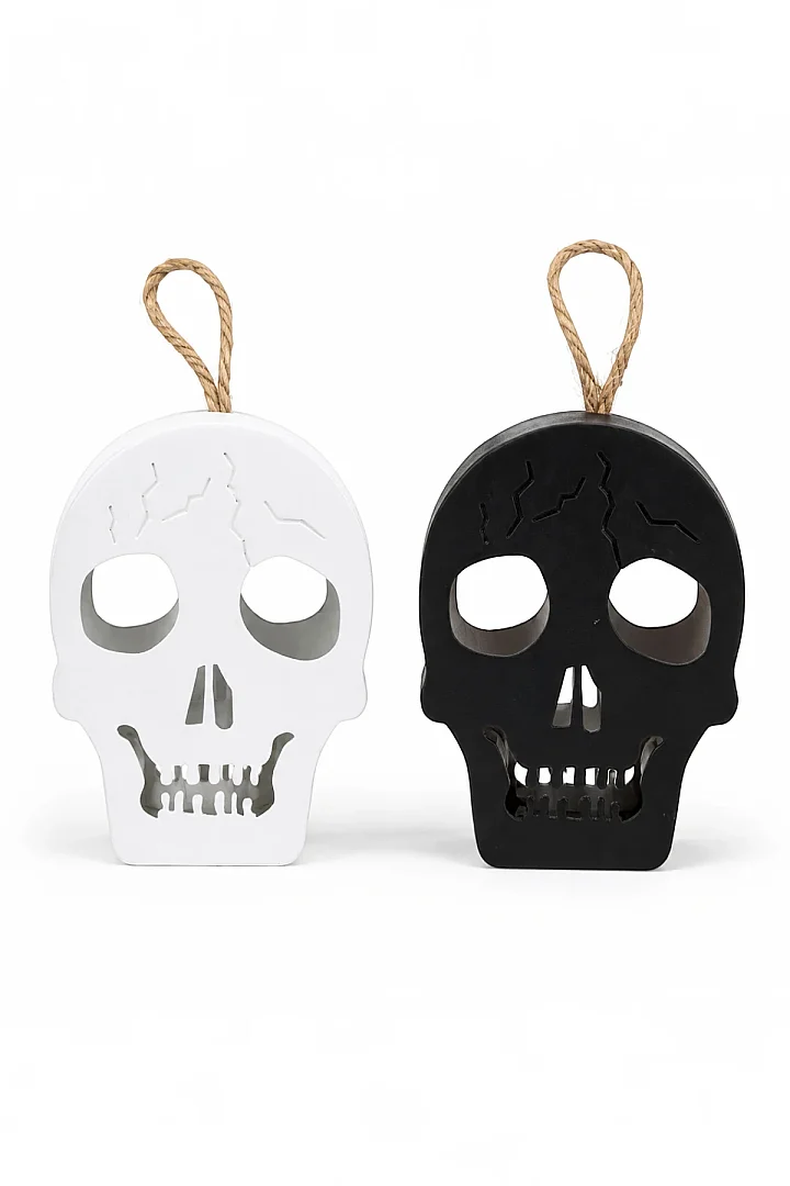 Cadılar Bayramı Halloween Işıklı Kuru Kafa Masa Süsü Çift Taraflı Siyah Beyaz - 2